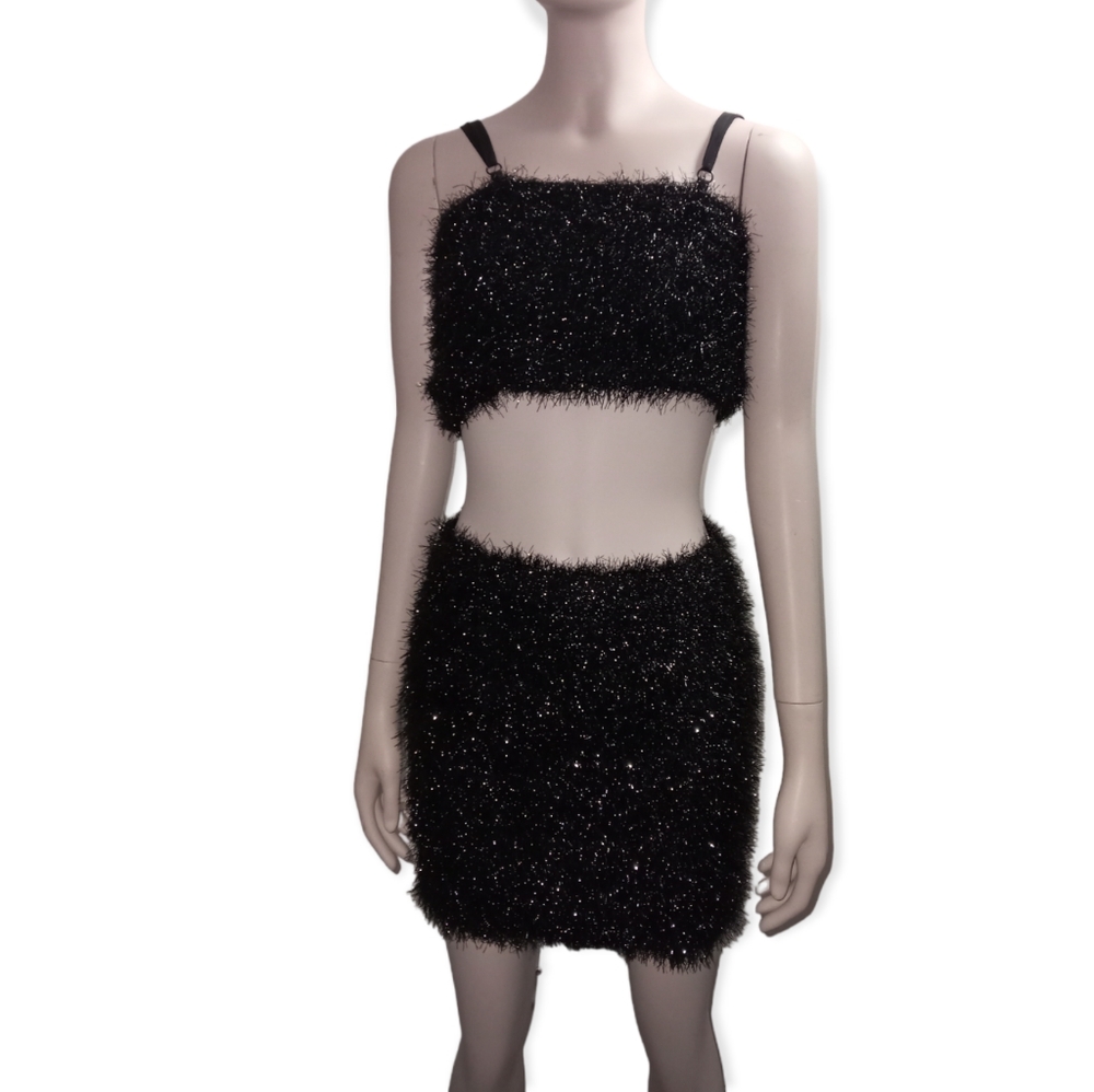 Black metallic bodycon skirt and crop top size small